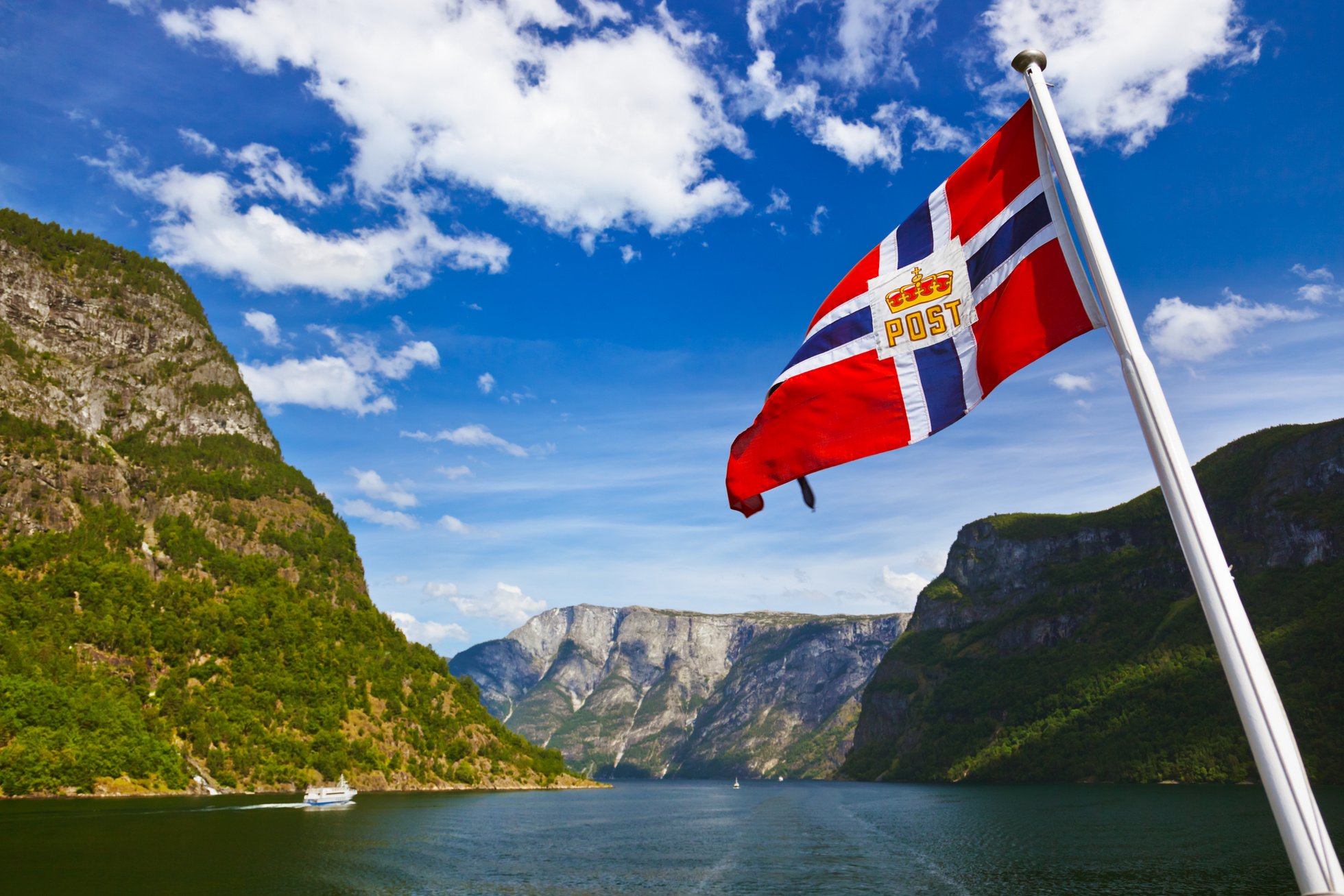 Norway flag and Sognefjord